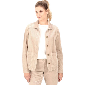 Cream Beige Corduroy, Barn Jacket Chore Coat Button Front 100% Cotton Women's M